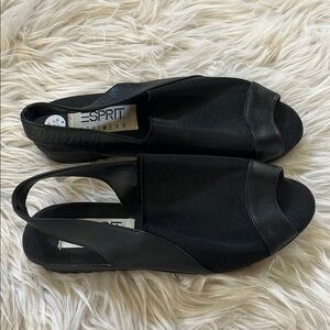 Rare Vintage ESPRIT Footwear Black Stretch Peep Toe Slingback Size 7.5